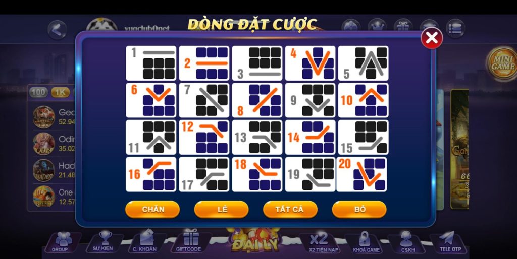 Dòng đặt cược quy định trong game quay hũ Jewels Vuaclub